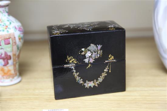 A Victorian papier mache scent casket H.11cm. W.12.5cm.